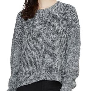 Sanctuary Chunky Knit Pullover Sweater Long Sleeve Crew Neck Marled Black Large